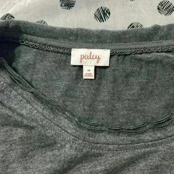Stitch Fix Pixley | Mixed Material Gray Top with Semi-Sheer Polka Dot Back - Picture 5 of 7